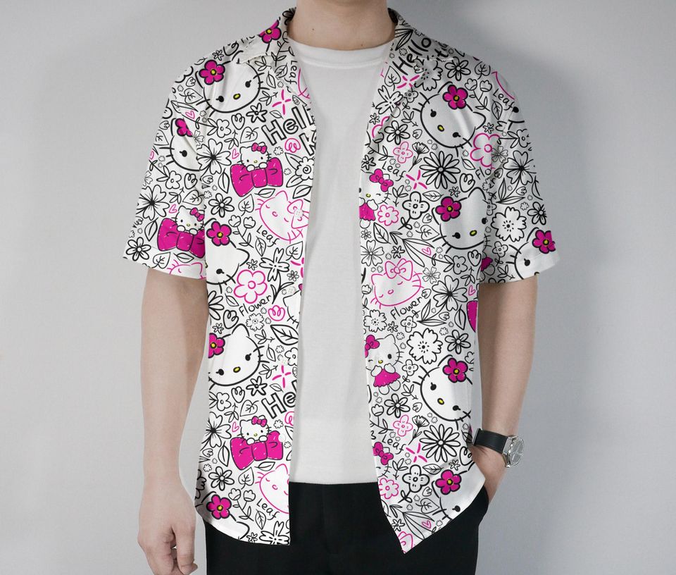 Hello Kitty Hawaiian Shirt Tropical Button Up Shirt Summer Aloha Hawaii Set