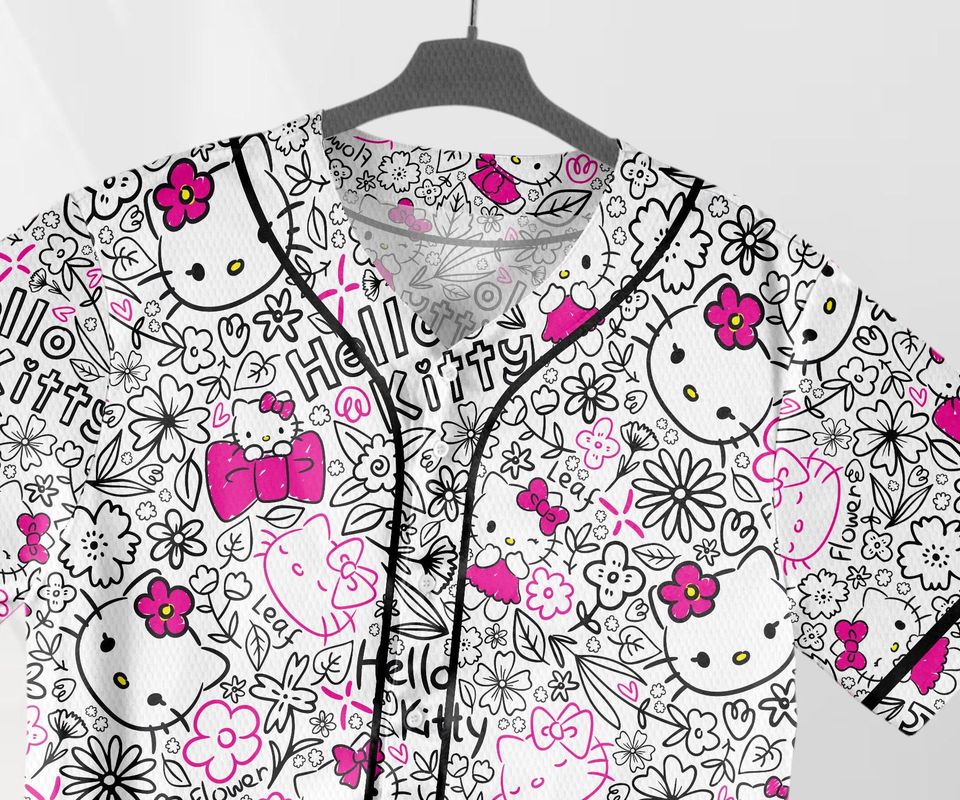 Hello Kitty Baseball Jersey Shirt Tropical Kitty Cat Family Tee