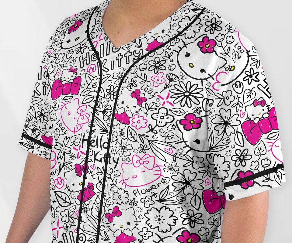Hello Kitty Baseball Jersey Shirt Tropical Kitty Cat Family Tee