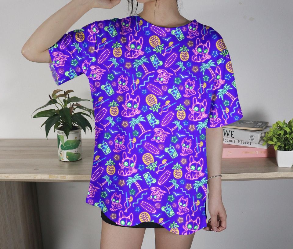Toothless Neon Tropical T-Shirt, Cute Beach Dragon Tee