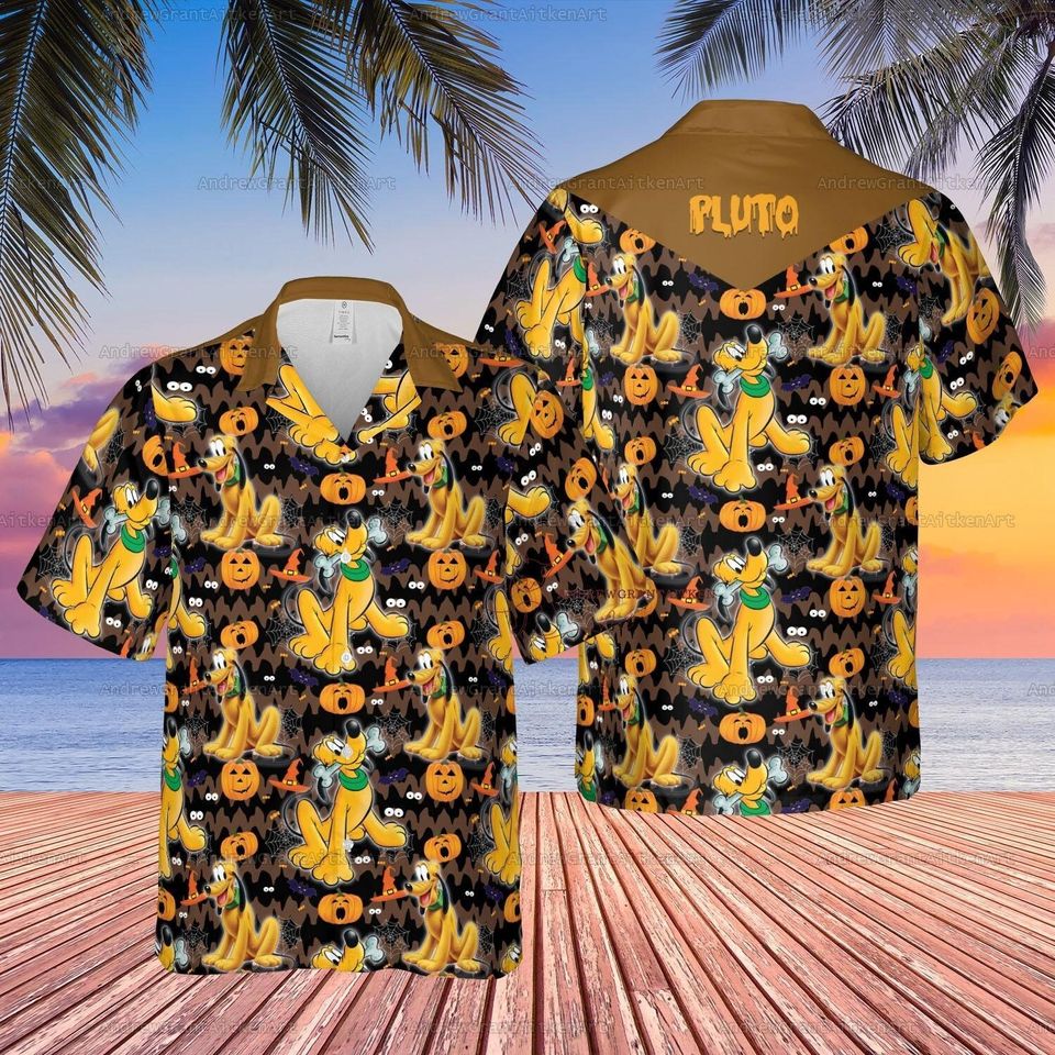 Halloween Pluto Pumpkin Dog Hawaiian Shirt, Disney Pluto Button Down Shirt
