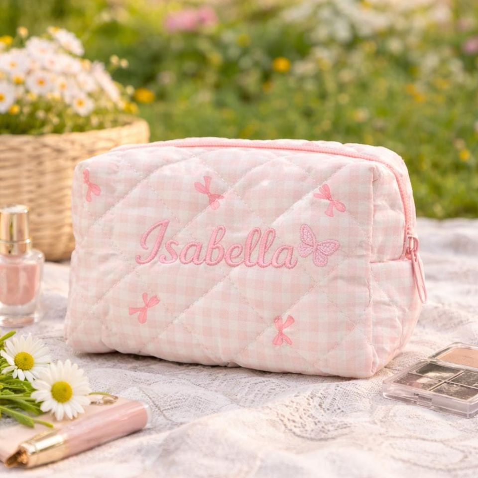 Personalized Embroidered Makeup Bag with Custom Name for Women, Bridesmaid Proposal, Gift for Mom and Bestie