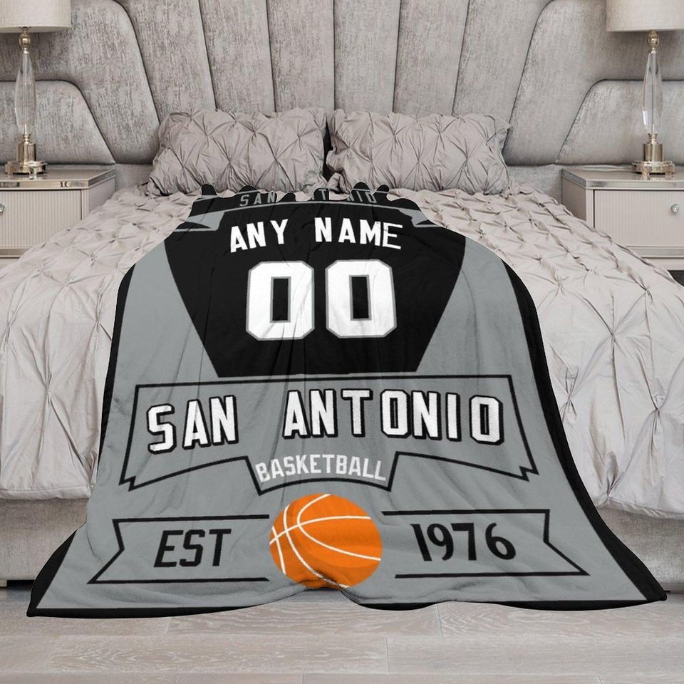 San Antonio Personalized Basketball Blankets, Custom Name & Number Throw Blanket for Basketball Fans, Blanket Gifts Men Women Youth Kids