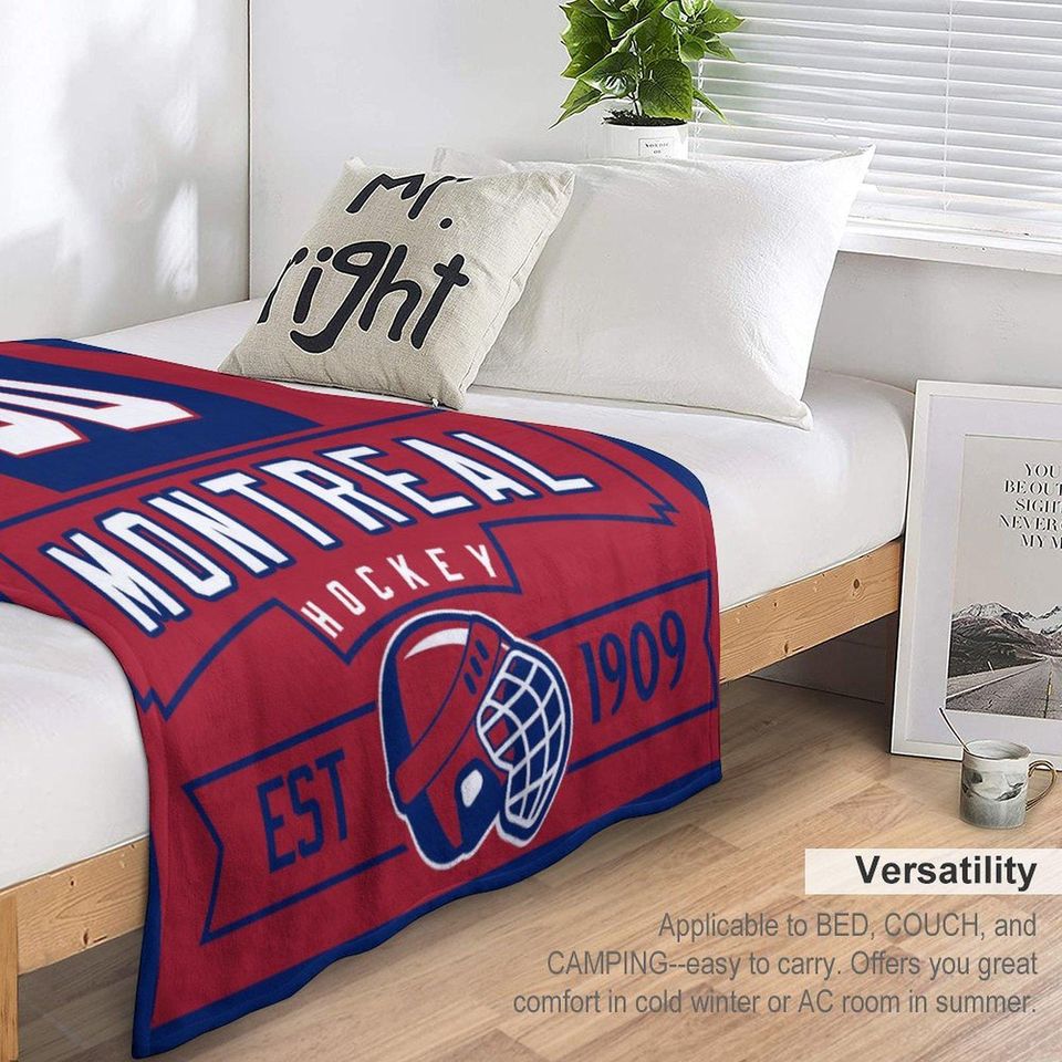 Montreal Custom Ice Hockey Blanket with Name & Number - Personalized Throw Blanket - Hockey Gifts for Kids, Adults, Players, Coaches