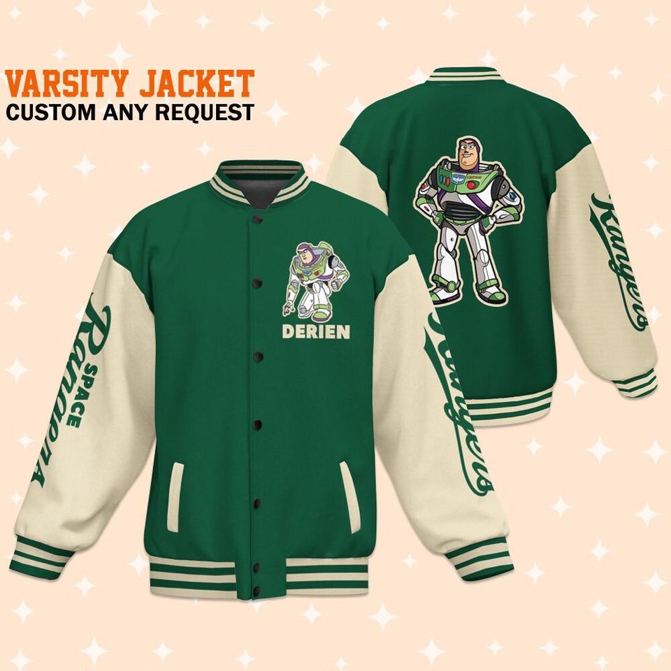 Personalize Toy Story Buzz Lightyear Space Buzz Green, Personalized Disney Jacket, Baseball Team Uniform Varsity