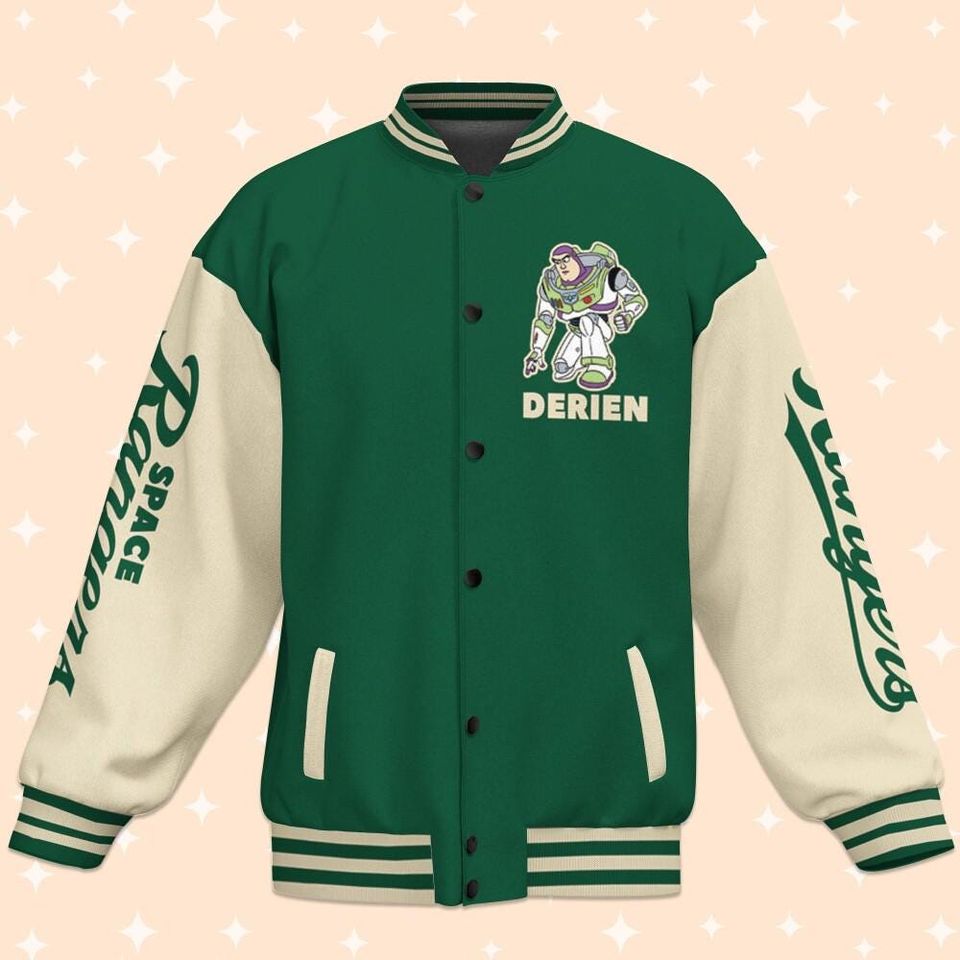 Personalize Toy Story Buzz Lightyear Space Buzz Green, Personalized Disney Jacket, Baseball Team Uniform Varsity