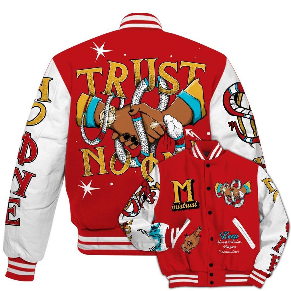 Dunk Low Fruity Pebbles Varsity Jacket, Trust No One Snake-Bite Street Style Baseball Jackets