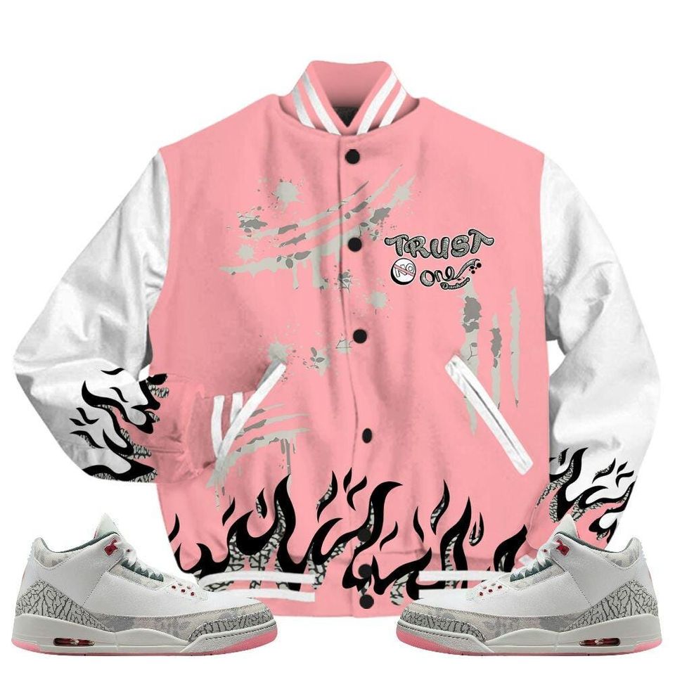 Retro Wings 3s Varsity Jacket, Graphic Trust No One Baseball Jackets