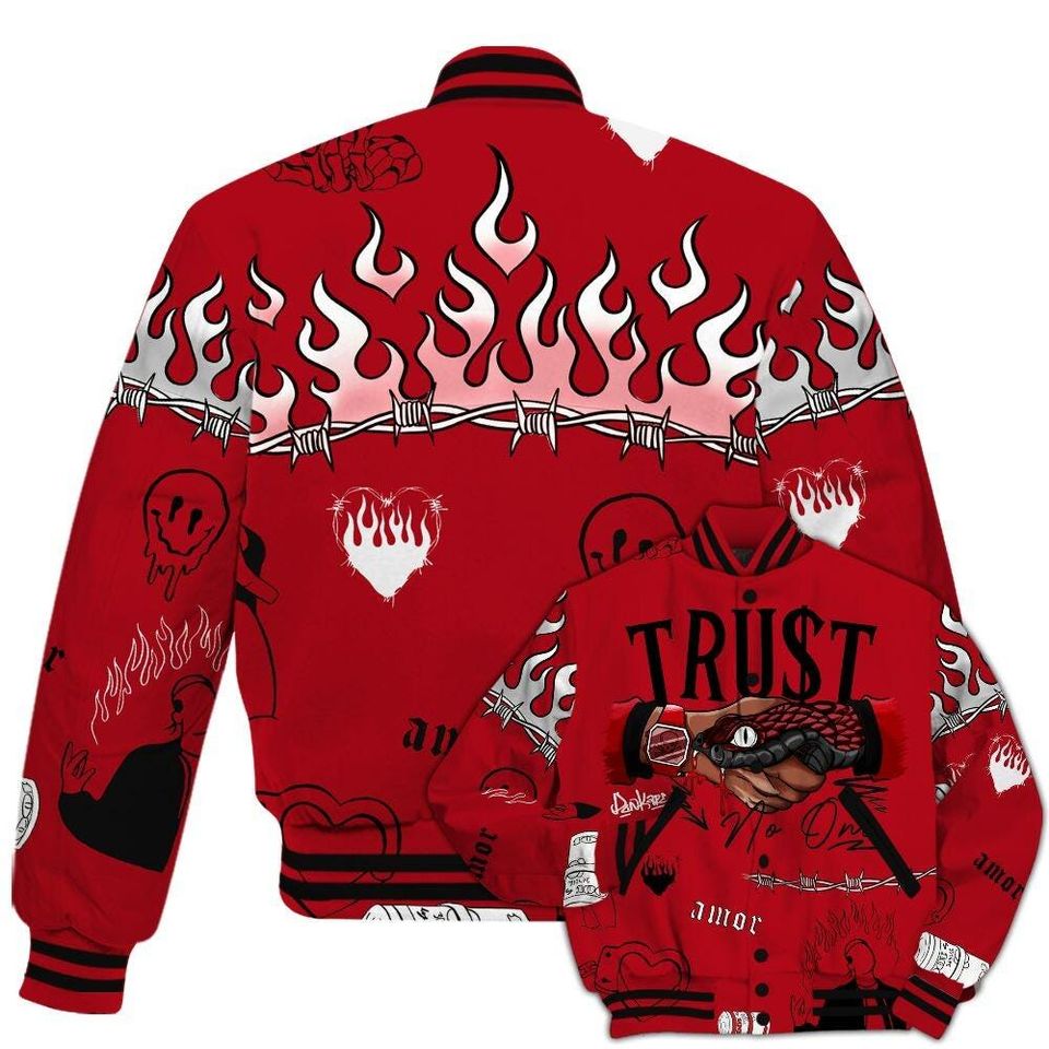 Bred Velvet 11s Varsity Jacket, Trust No One Baseball Jackets