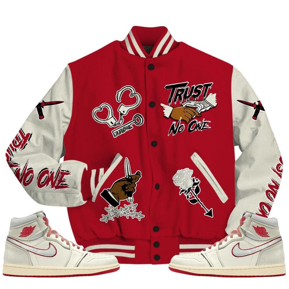 2025 High OG Cinnabar 1s Varsity Jacket, Trust No One Baseball Jackets