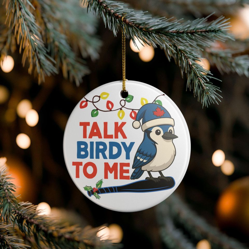 Talk Birdy to Me Santa Blue Jay ceramic ornament | Christmas tree decoration