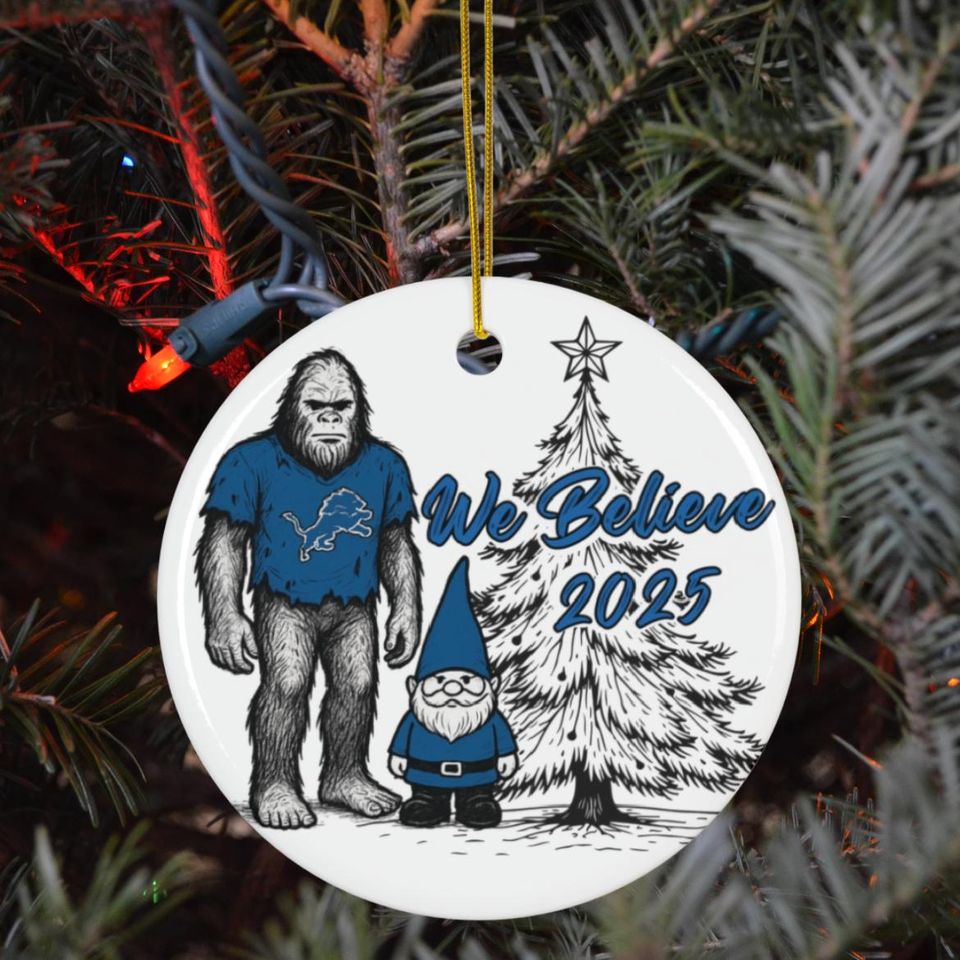 Detroit Football Big Foot and Gnome Believe Ornament, Lions Ornament
