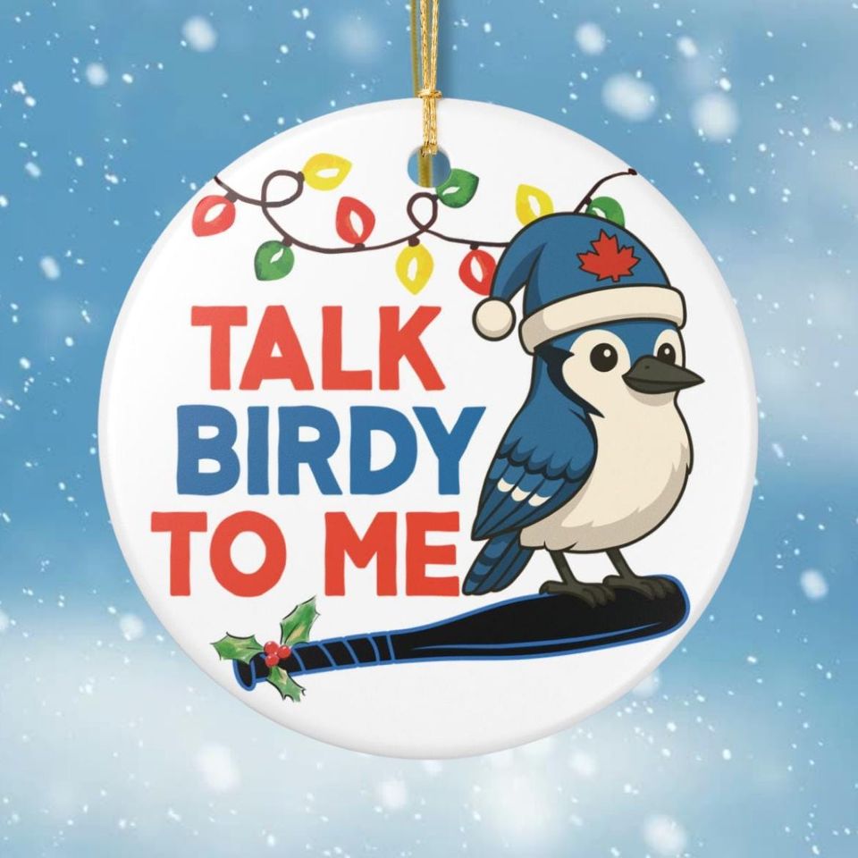 Talk Birdy to Me Santa Blue Jay ceramic ornament | Christmas tree decoration