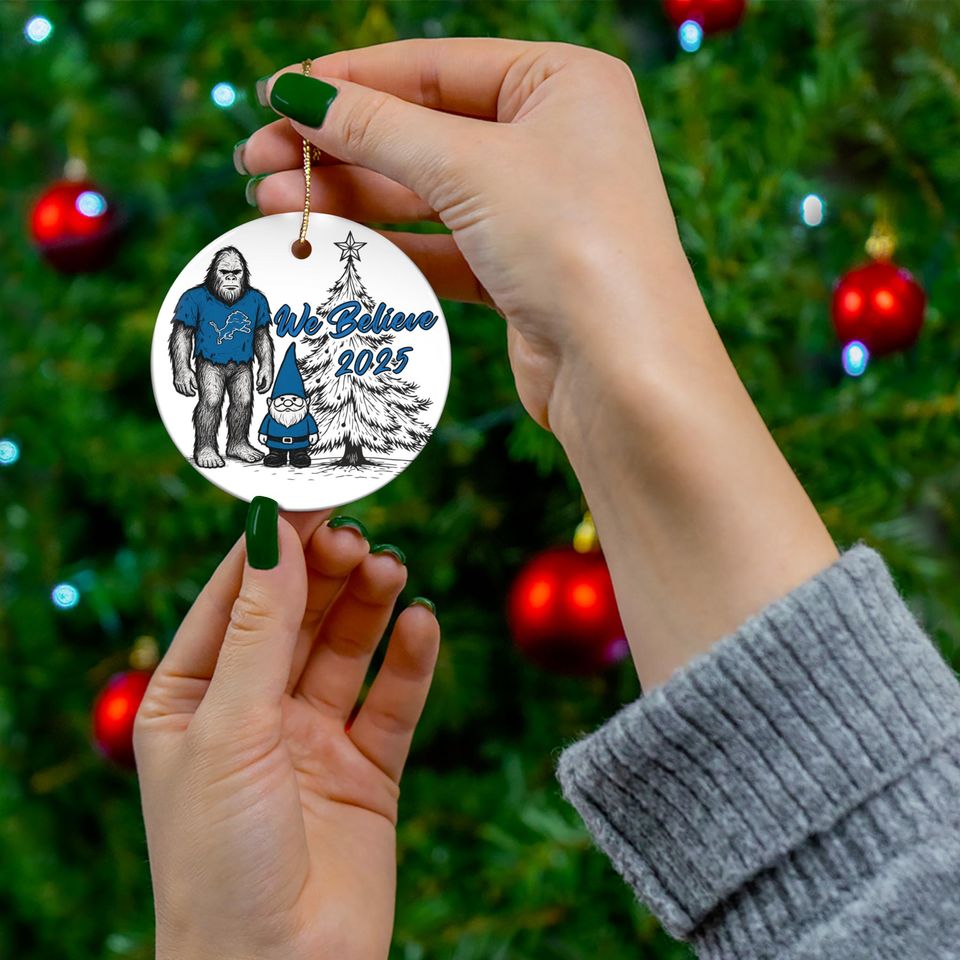 Detroit Football Big Foot and Gnome Believe Ornament, Lions Ornament