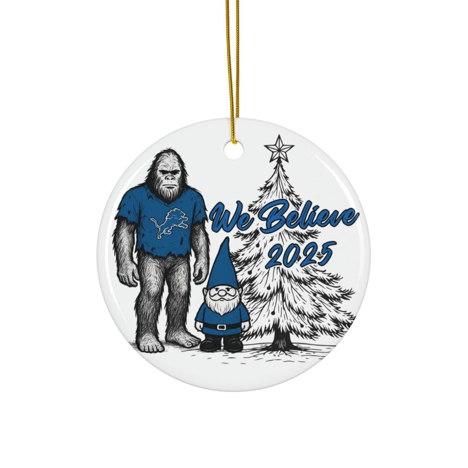 Detroit Football Big Foot and Gnome Believe Ornament, Lions Ornament