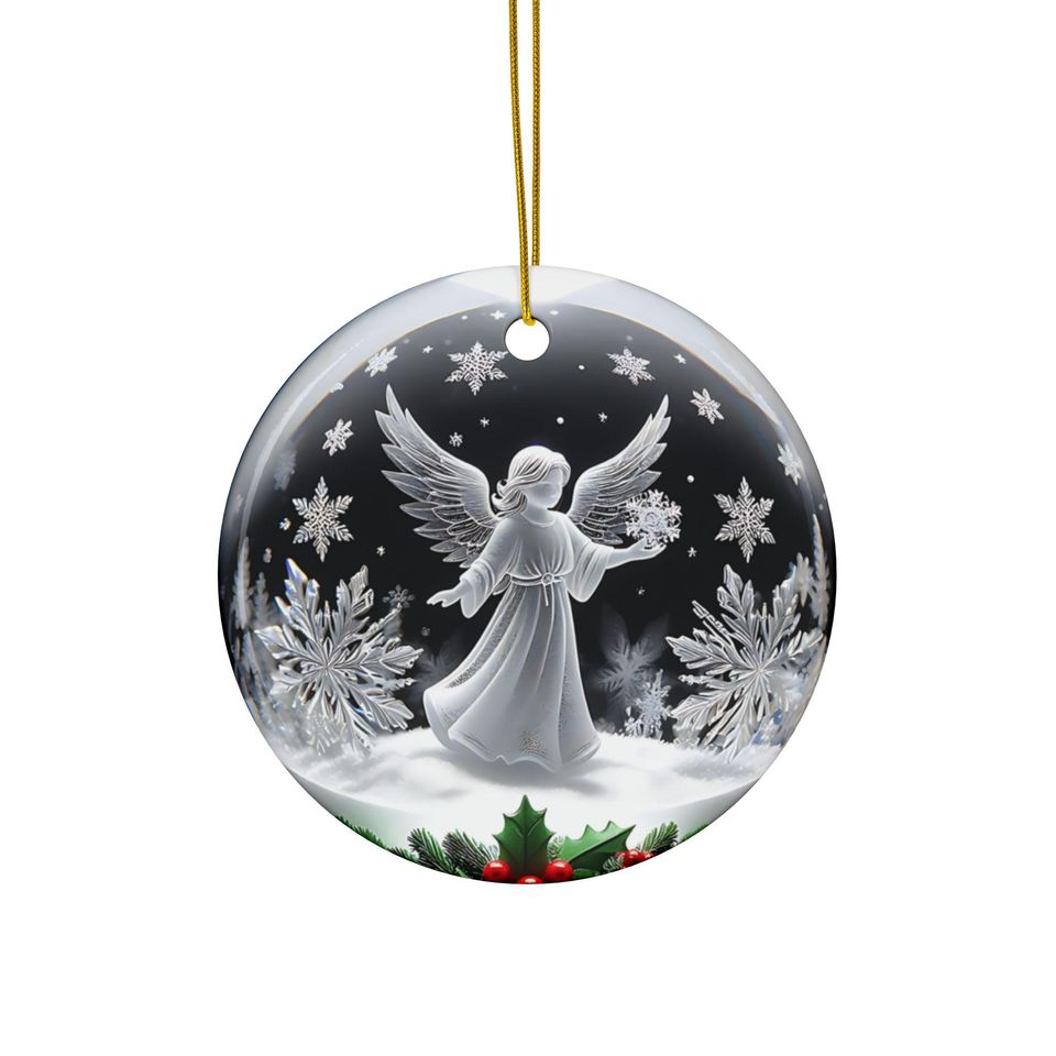 3D Illusion Angel Christmas Ornament: Flat Ceramic Holiday Decor
