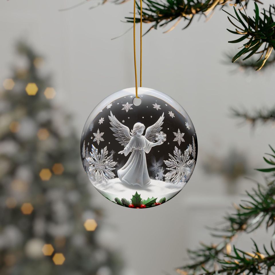 3D Illusion Angel Christmas Ornament: Flat Ceramic Holiday Decor