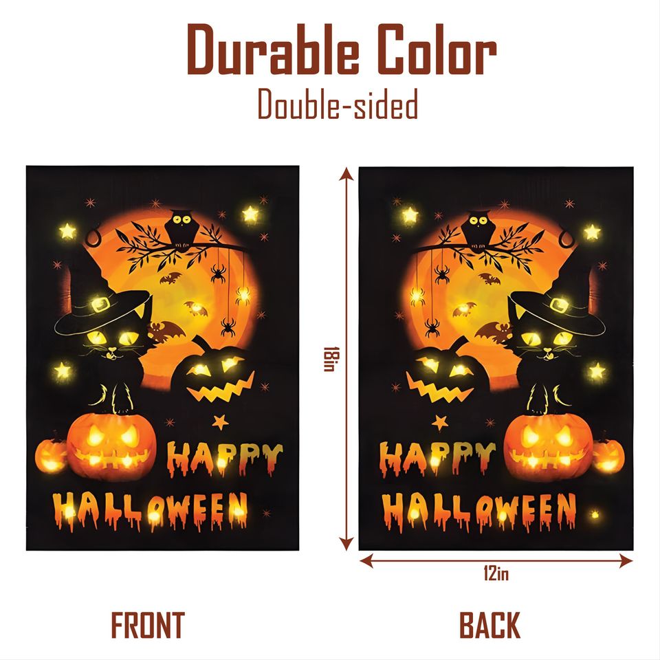 Double Sided Solar LED Halloween Yard Flag, Small Halloween Yard Flag