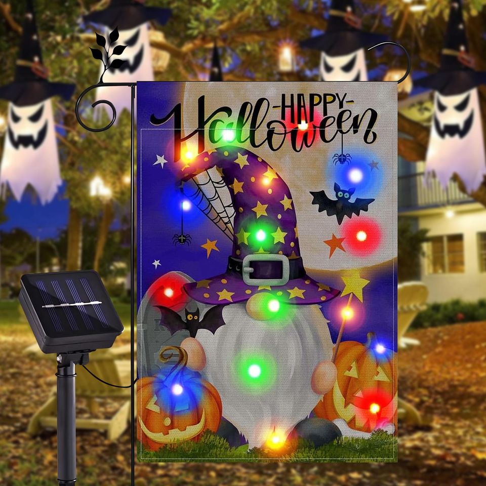 Double Sided Solar LED Halloween Yard Flag, Small Halloween Yard Flag
