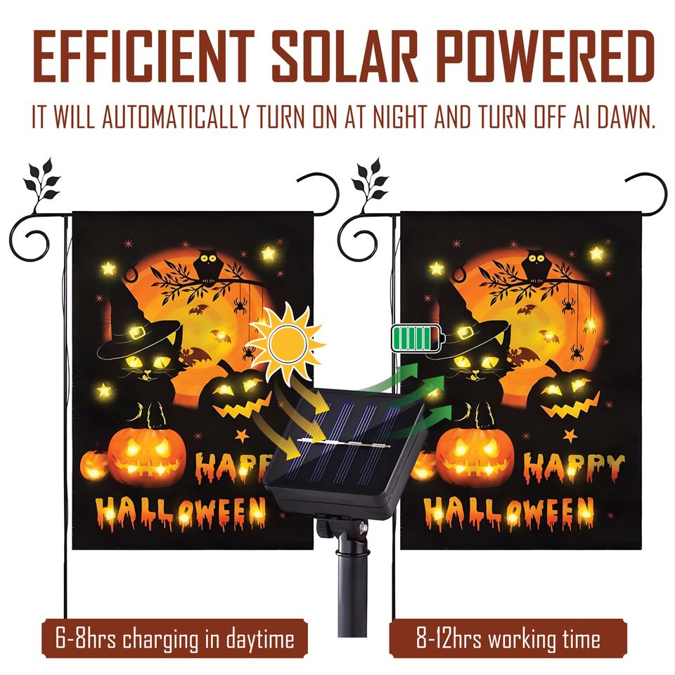 Double Sided Solar LED Halloween Yard Flag, Small Halloween Yard Flag