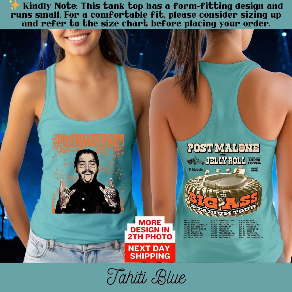 Vintage Post Malone Double Sided Tank Top, 2025 Posty Tour Merch