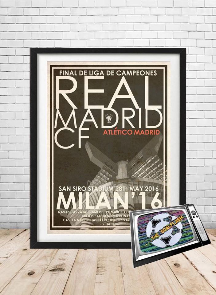 REAL MADRID 2016 European Cup /Champions League retro style illustrated print unframed