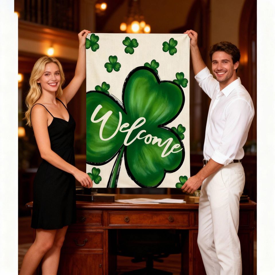 St Patrick Shamrock Welcome Garden Flag Lucky Clover Outdoor Decor