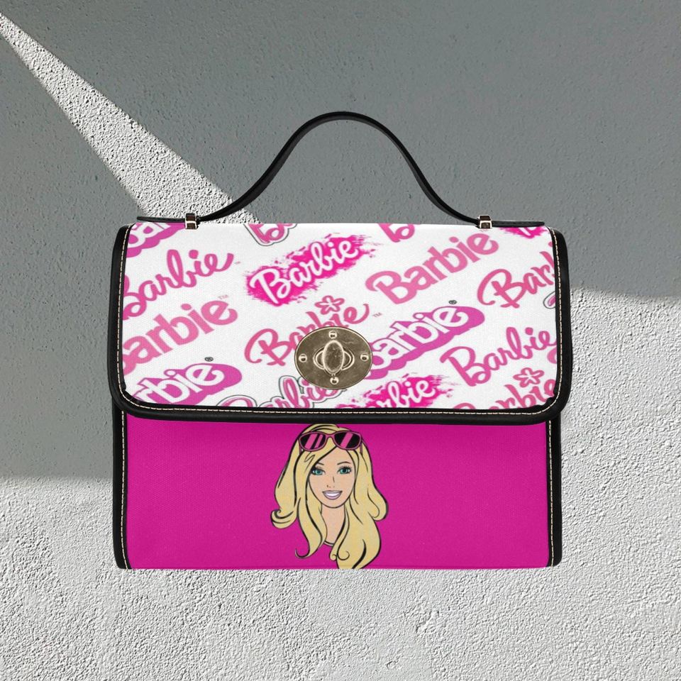 Character Pink Barbie with Glasses Lock bag (black shoulder strap, black edging)