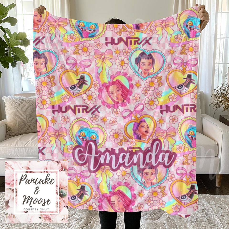 Huntrix blanket, Kpop demon hunters blanket, personalized kawaii cozy throw