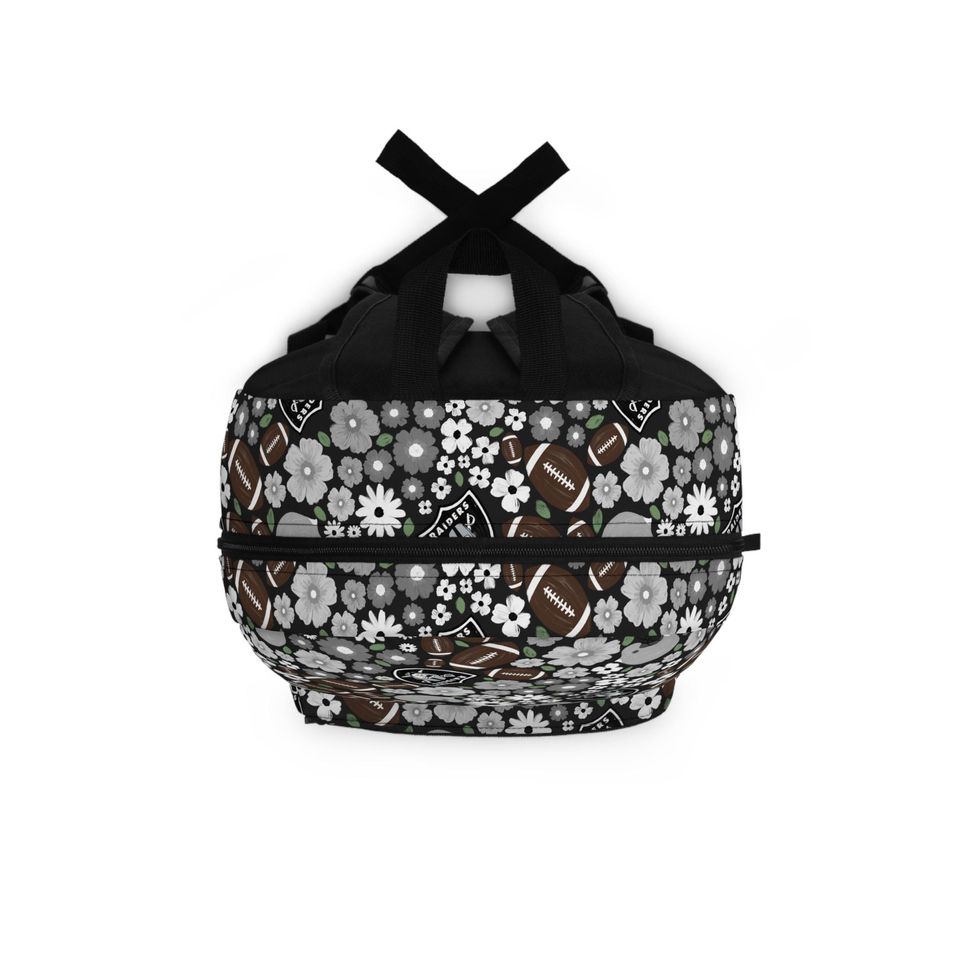 Las Vegas Football Floral Backpack - Black & Silver Game Day School Bag