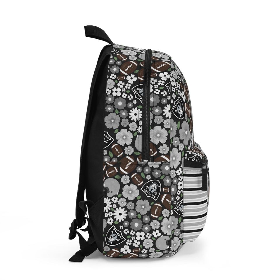Las Vegas Football Floral Backpack - Black & Silver Game Day School Bag