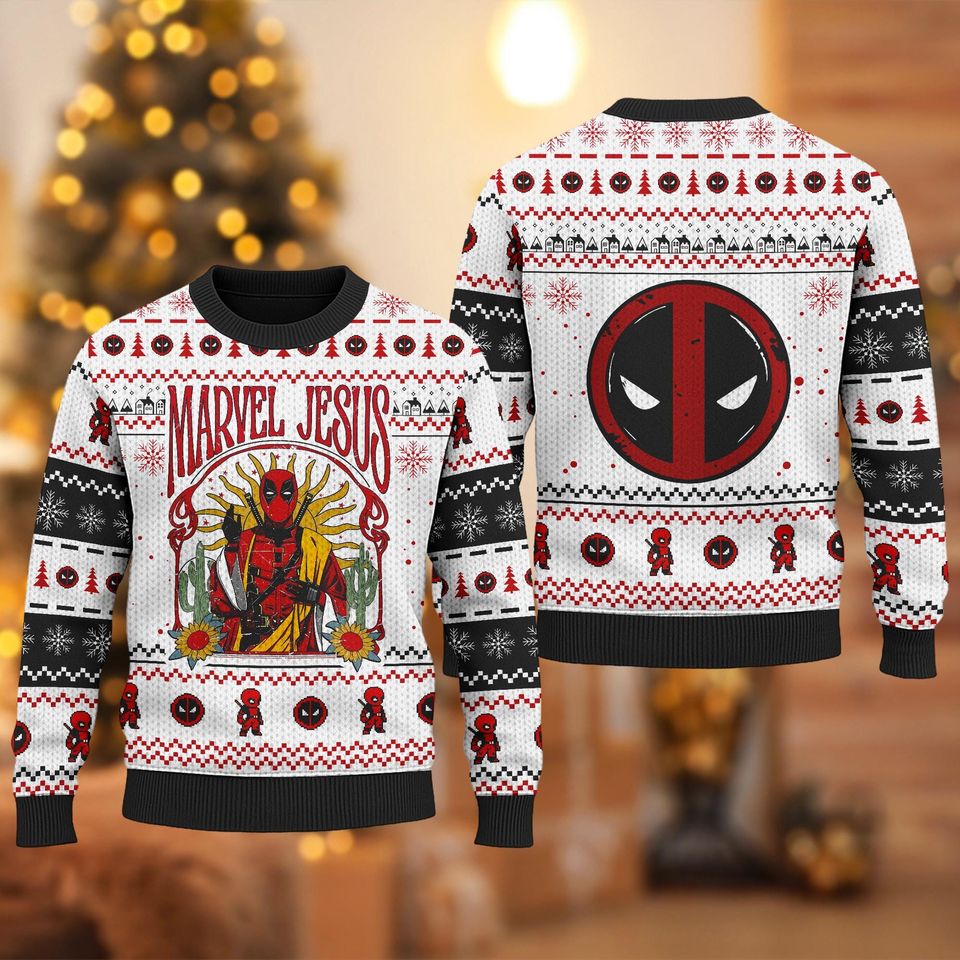 Marvel Jesus Deadpool Ugly Christmas Sweater, Deadpool Xmas Sweatshirt