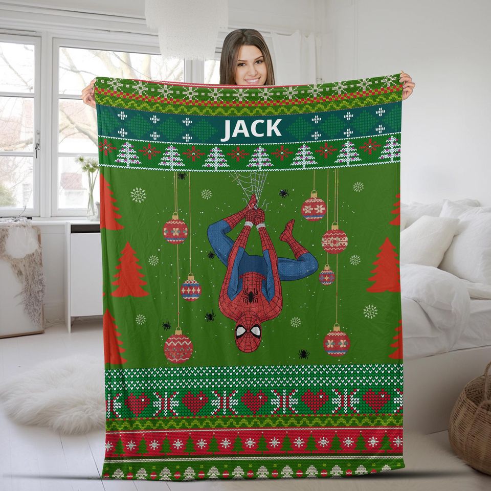 Marvel Spider-Man Upside Down Ugly Christmas Blanket, Spider-Man Christmas Blanket
