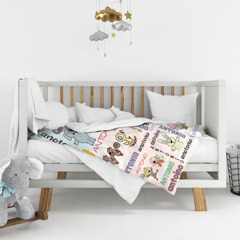 Personalized Elephant And Piggie Blanket, Custom Name Blanket