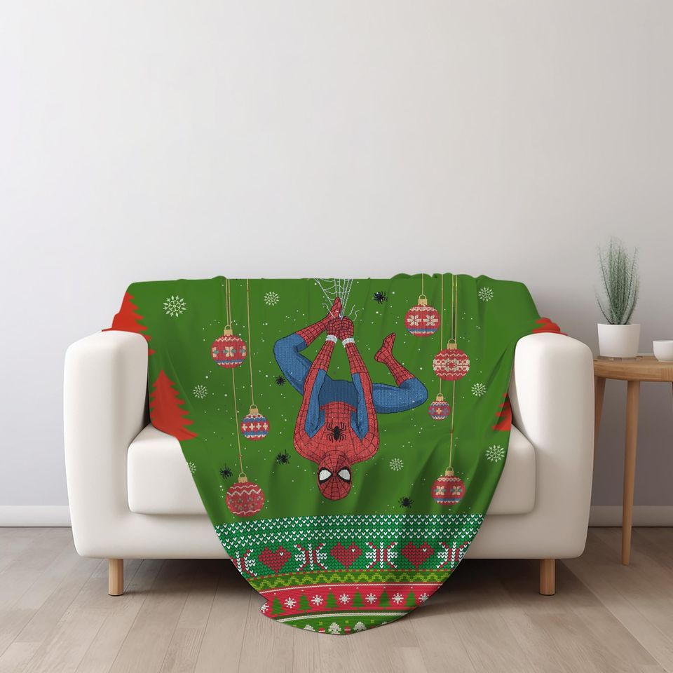 Marvel Spider-Man Upside Down Ugly Christmas Blanket, Spider-Man Christmas Blanket