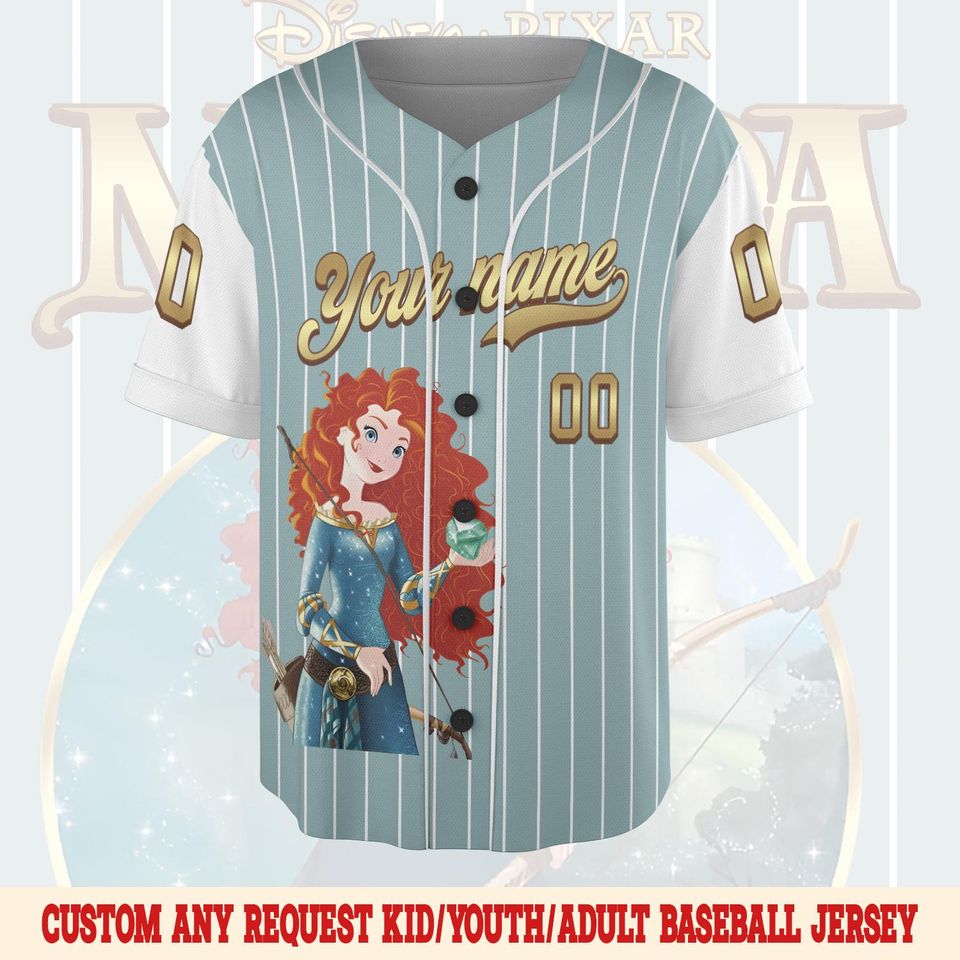 Personalized Merida Brave Baseball Jersey, Custom Disney Princess Merida Baseball Shirt