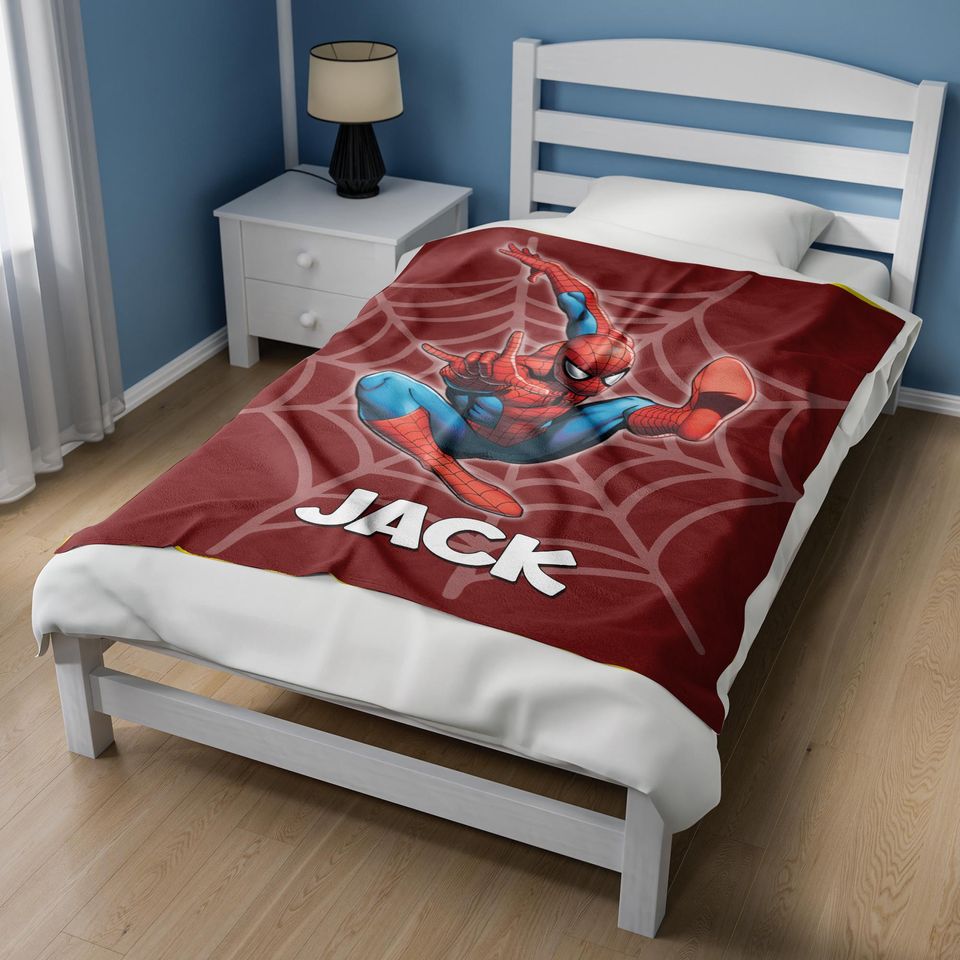 Personalized Spiderman Blanket, Spider Man Fleece Blanket, Spiderman Birthday Gift