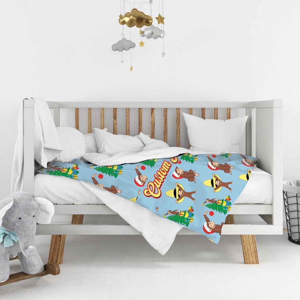 Personalized Curious George Christmas Blanket, Curious George Christmas Blanket