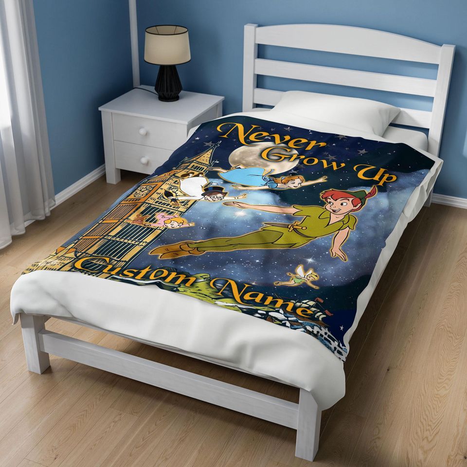 Personalized Watercolor Disney Peter Pan Blanket, Peter Pan Wendy Tinker Bell