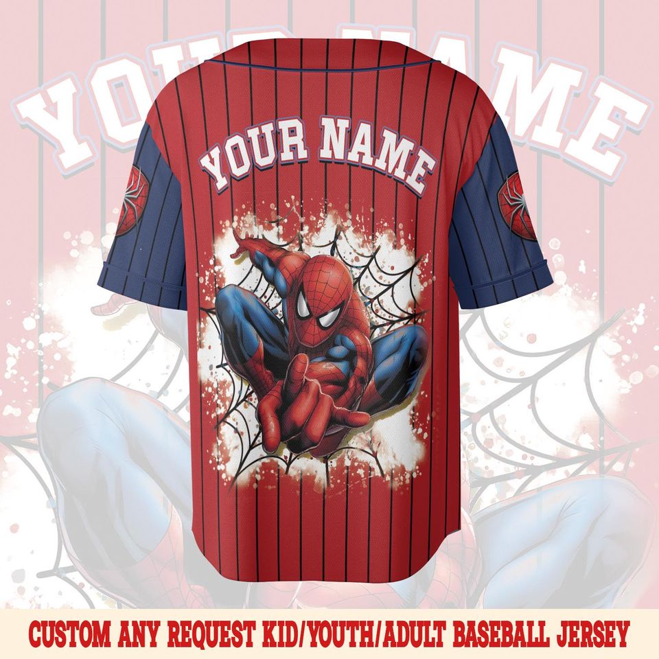 Custom Spiderman Baseball Jersey, Personalized Superhero Jersey