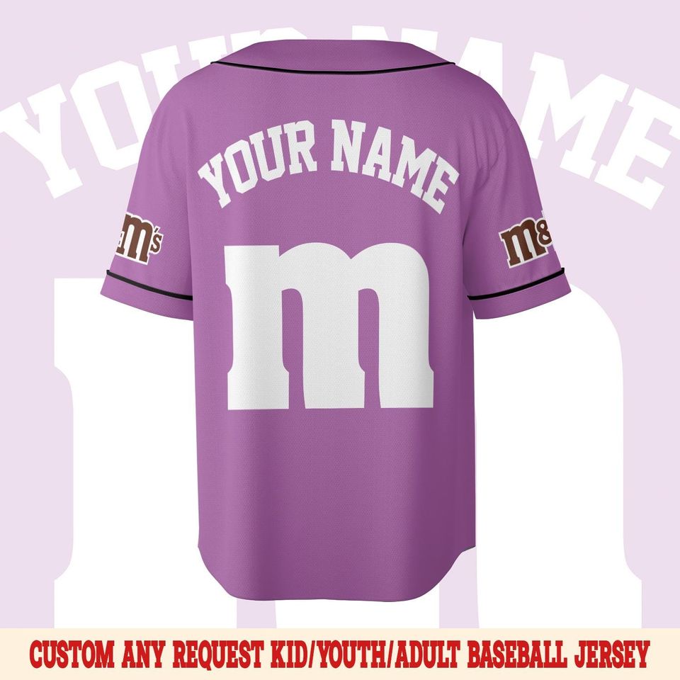 personalized m m candy halloween baseball jersey, m and m birthday baseball jersey