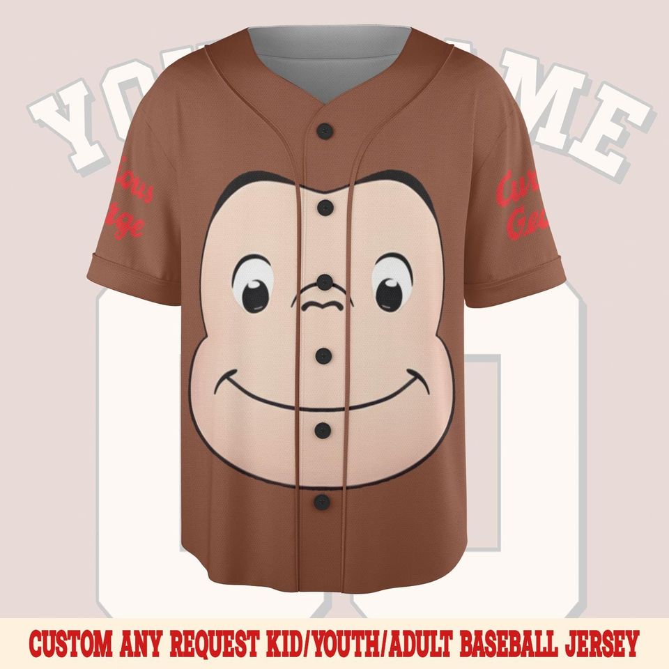 Curious George Costume Baseball Jersey, Curious George Baseball Shirt