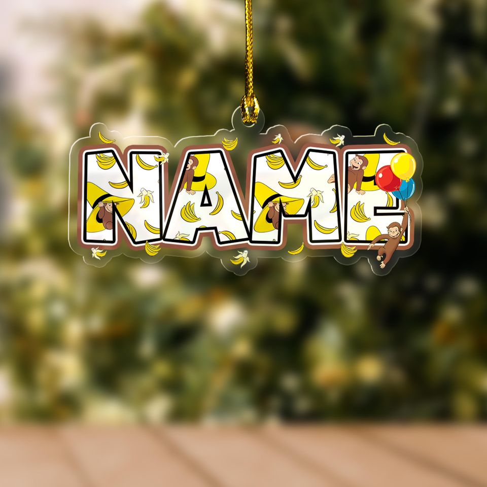 Custom Curious George Ornament, Custom Name Customized Curious George
