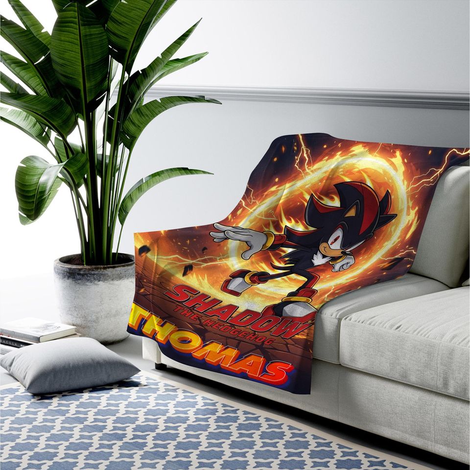 Custom Shadow The Hedgehog Blanket, Personalized Cartoon Hedgehog Minky Sherpa Blanket
