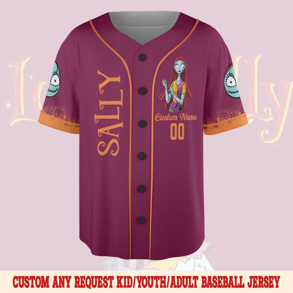 Custom Sally Nightmare Halloween Baseball Jersey, Sally Nightmare Before Christmas Jersey