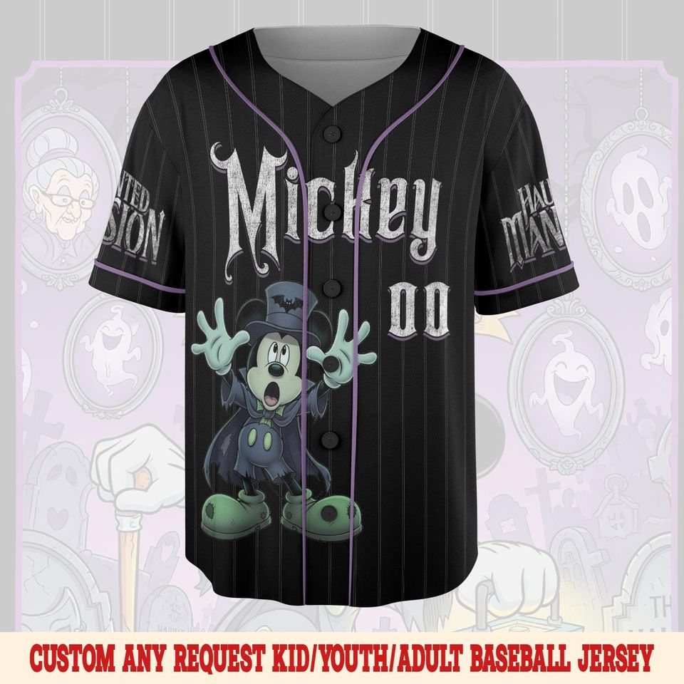 Halloween Mickey Haunted Mansion Baseball Jersey, Hitchhiking Ghosts Shirt