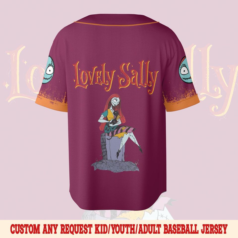 Custom Sally Nightmare Halloween Baseball Jersey, Sally Nightmare Before Christmas Jersey