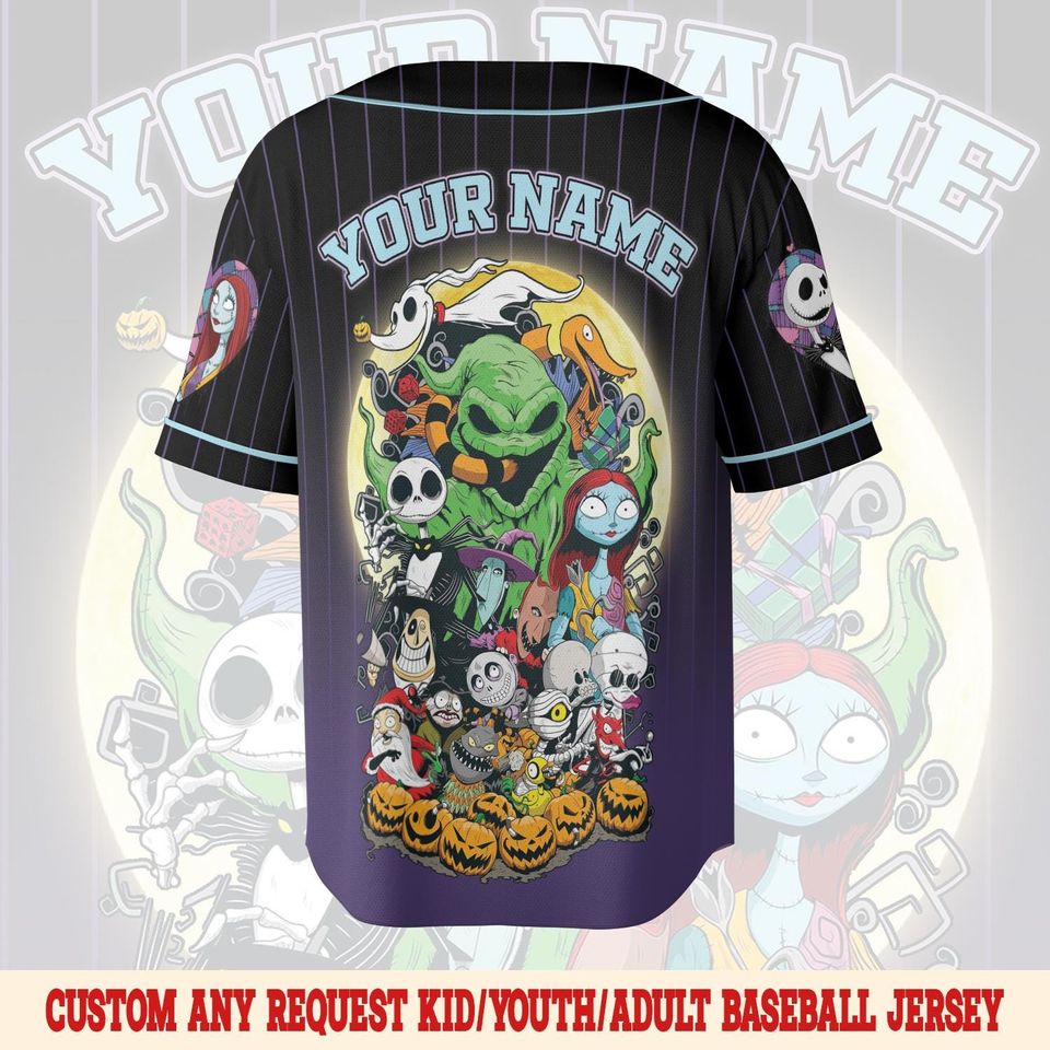 Halloween Jack And Sally Baseball Jersey, Personalized Nightmare Before Christmas Jersey