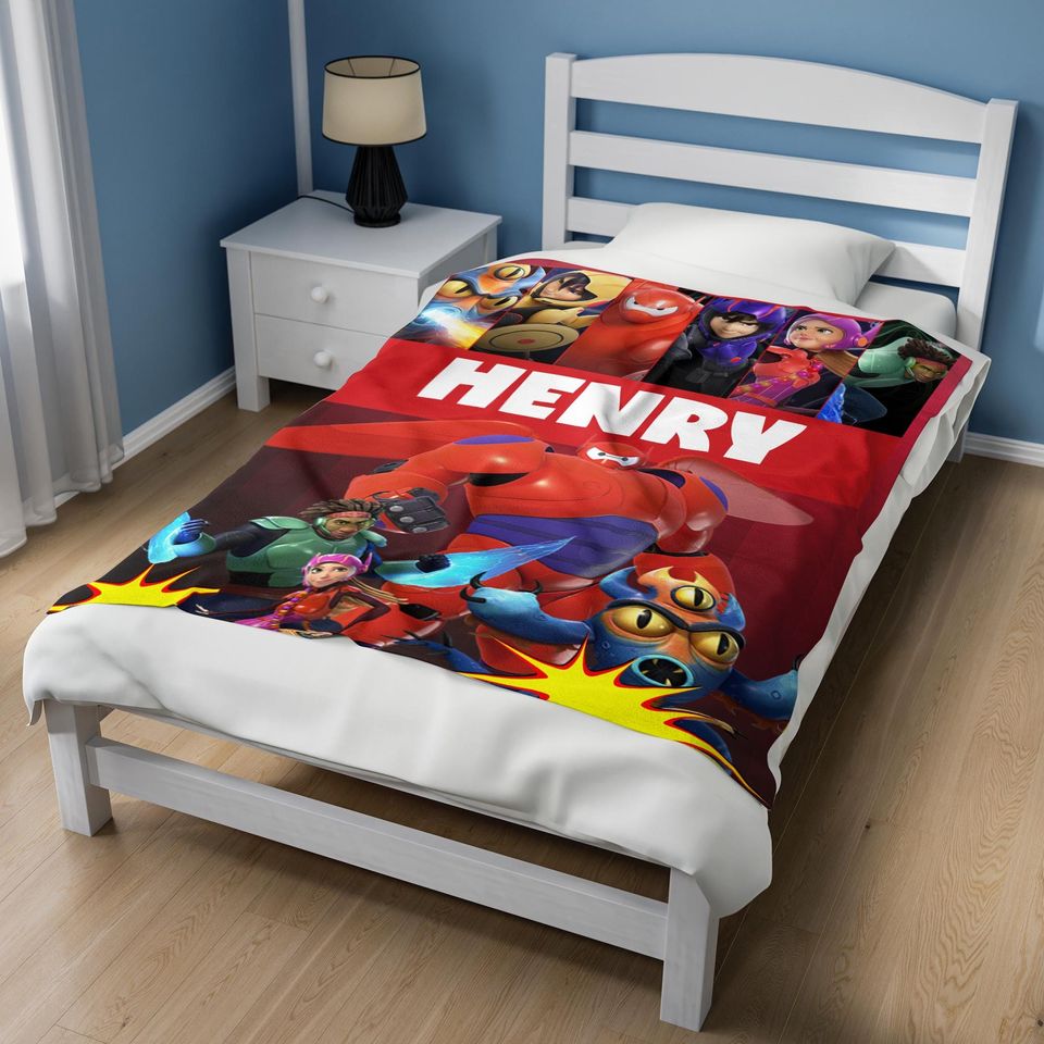 Big Hero 6 Cartoon Blanket Custom Name, Personalized Blanket