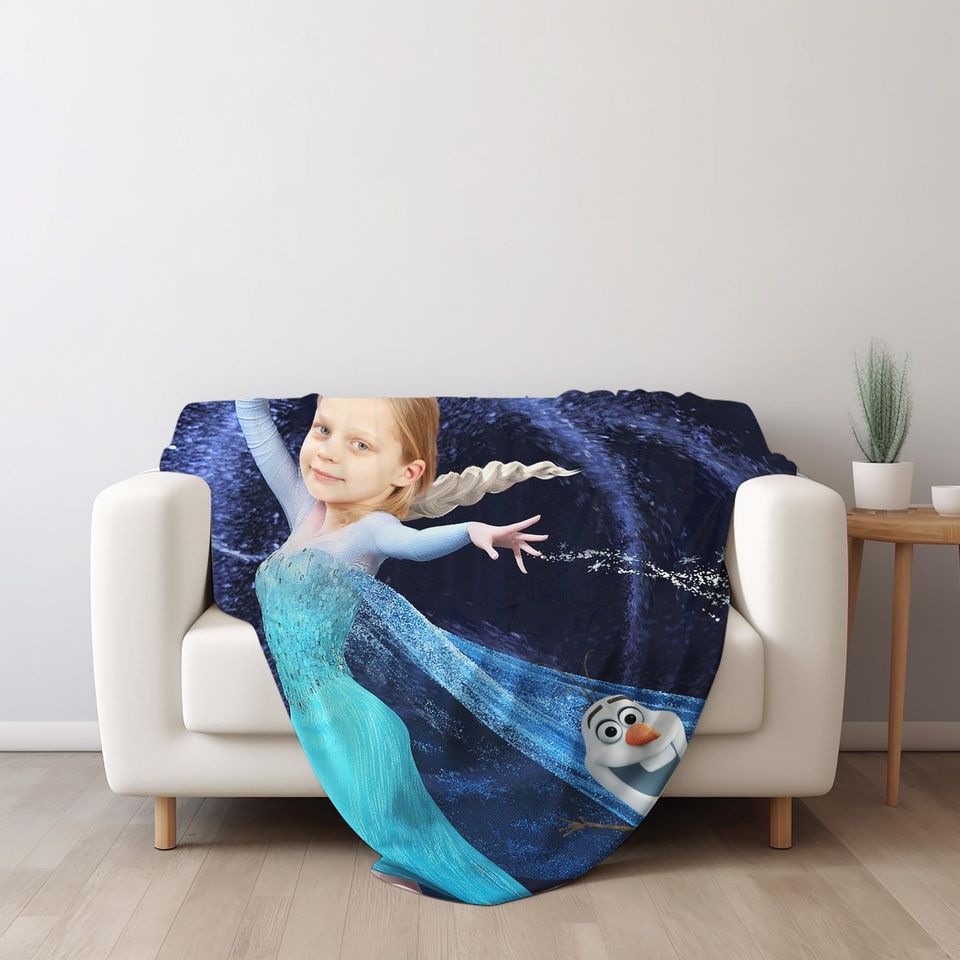 Personalized Disney Princess Blanket, Face Photo Name Girl Blanket
